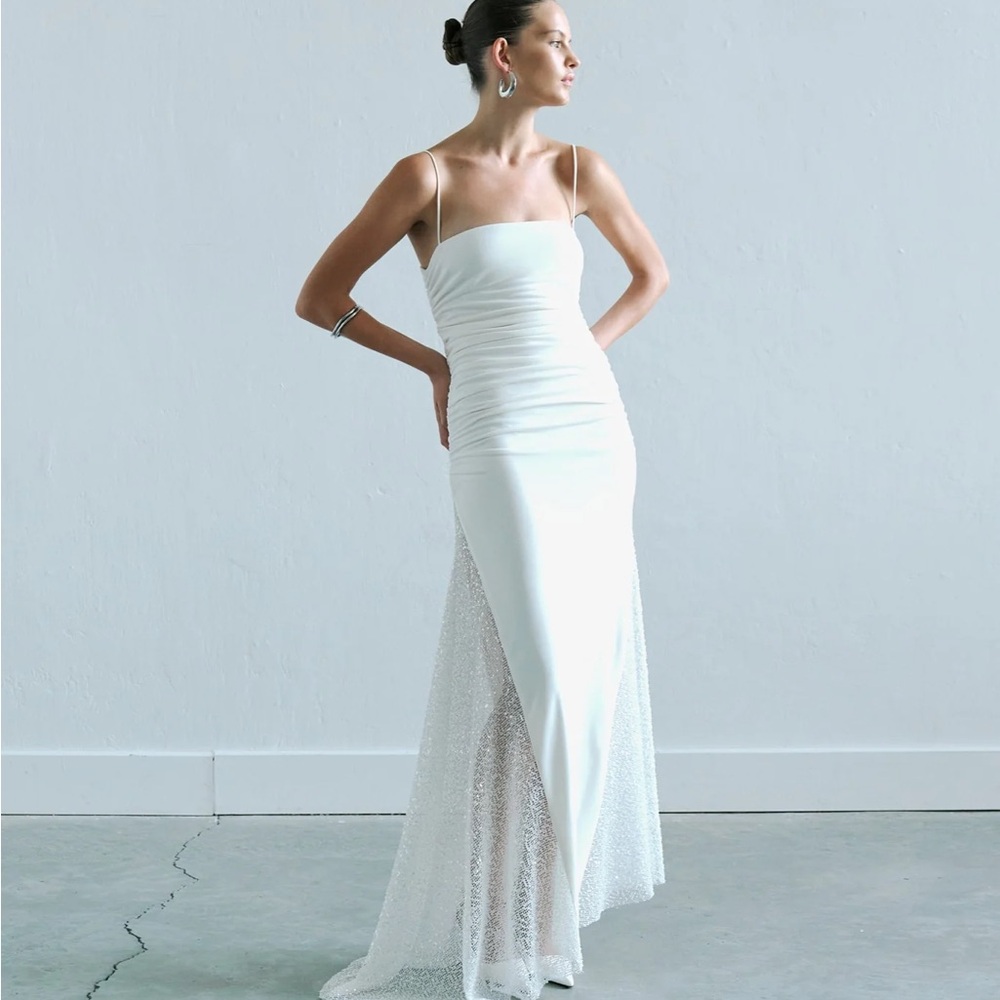 Women's White Elle Sequin-Paneled Jersey Midi Dress